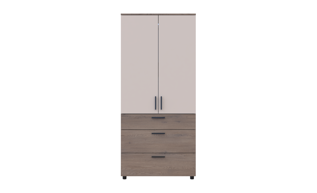 Kleiderschrank Doros Thorn Cremona Cannolo/Kaschmir 2 Türen 3 Schubladen Kleiderstange 90x51,6x200 (44900453)