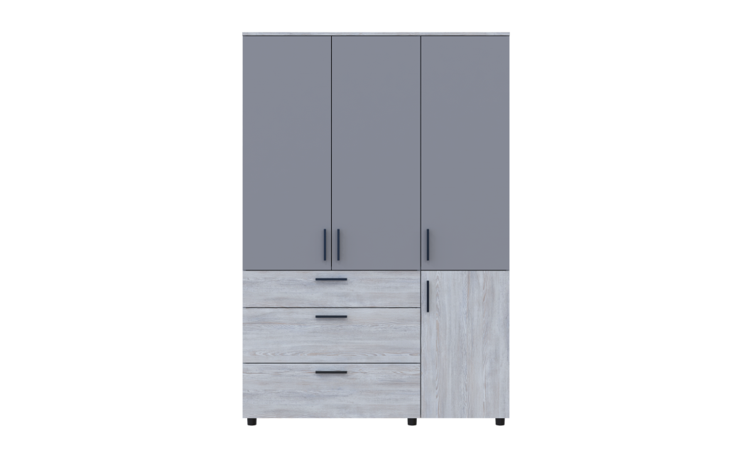 Kleiderschrank Doros Thorn Natti Kiefer/Grau 3 Türen 3 Schubladen Böden 135x51,6x200 (44900514)