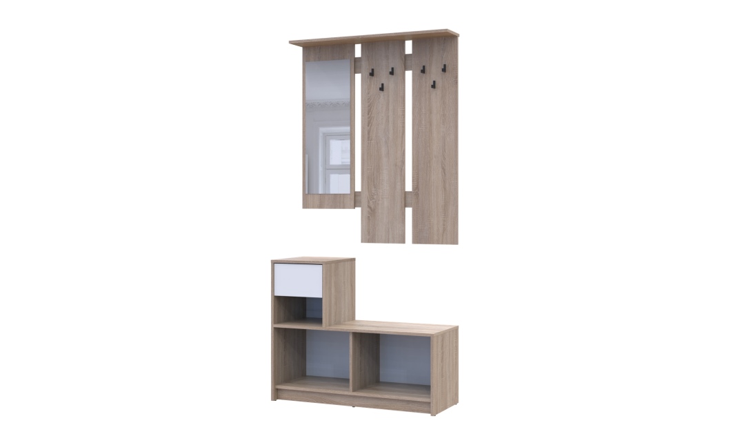 Flurmöbel Set Bela Sonoma Eiche/Weiß mit Spiegel 100x40x210 (44900410)