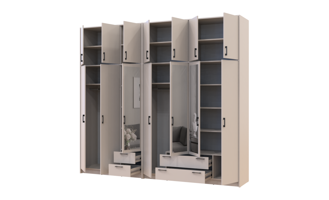 Kleiderschrank mit Spiegel und hohem Aufsatz Doros Rondi Kaschmir 3+4 Türen 281x52x260 (42005649)