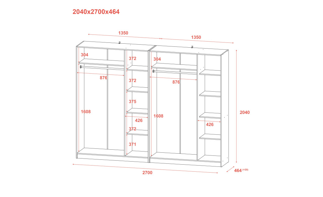 Kleiderschrank-Set Doros Promo Grau 3+3 Türen 270x48x204 (80737768)