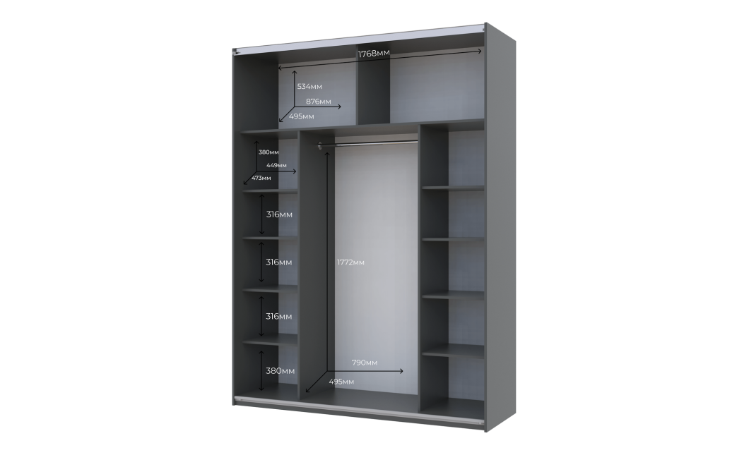 Kleiderschrank Doros G-Caiser Schiebetüren Graphitgrau Ewok Eiche mit Spiegel 180x60x240 (42005013)