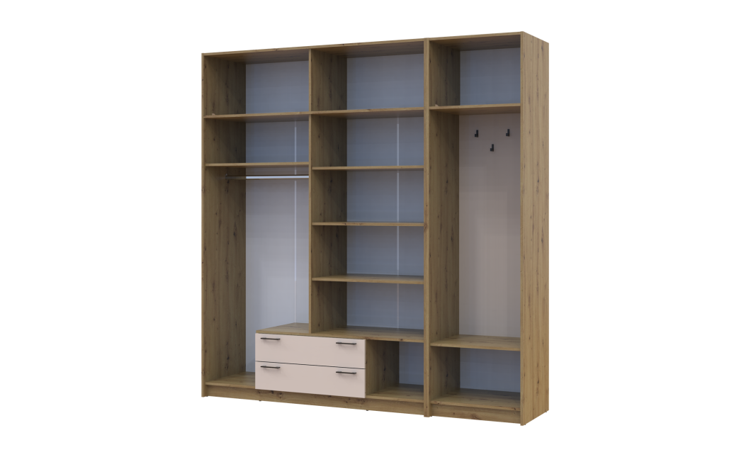 Kleiderschrank Doros Rondi mit Kleiderstange, Spiegel und Oberschrank Artisan Eiche/Kaschmir 4 Türen 220x52x236 (42005298)