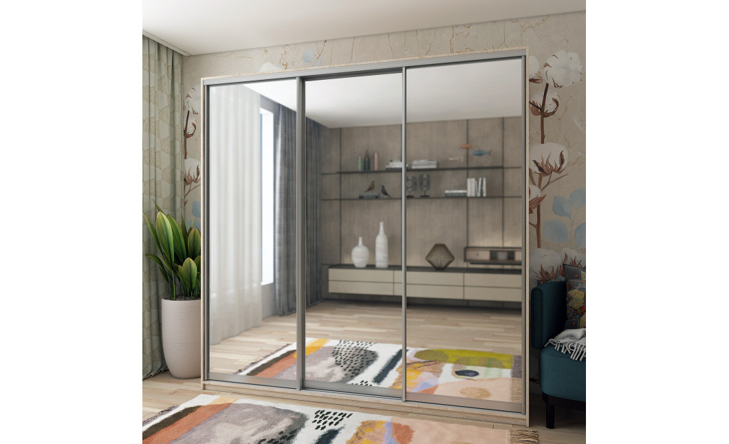 Kleiderschrank Doros City Light Schiebetüren Sonoma Eiche mit Spiegel 225x60x225 (42002138)