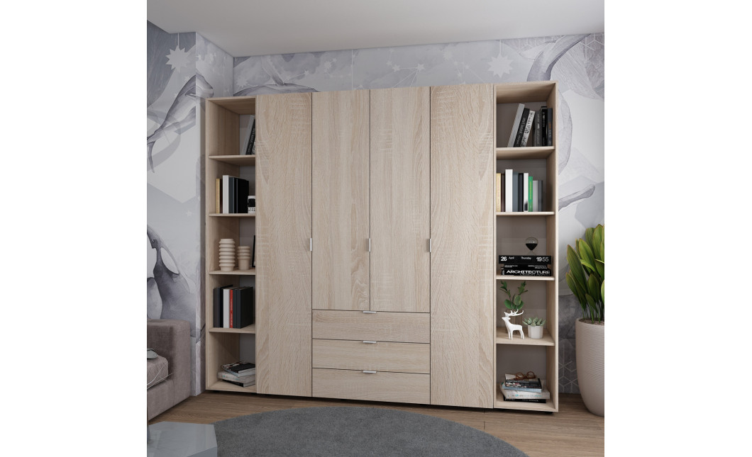 Kleiderschrank Doros Gelar Sonoma Eiche 4 Türen mit 2 offenen Regalböden 231,4x49,5x203,4 (42005050)
