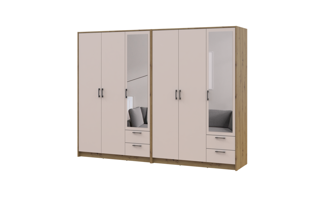 Kleiderschrank mit Spiegel Doros Rondi Artisan Eiche/Kaschmir 3+3 Türen 242x52x195 (42005659)