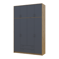 Kleiderschrank Doros Rondi mit Drehtüren mit Oberschrank Artisan Eiche / Graphitgrau 4 Türen 160x52x260 (42005188)