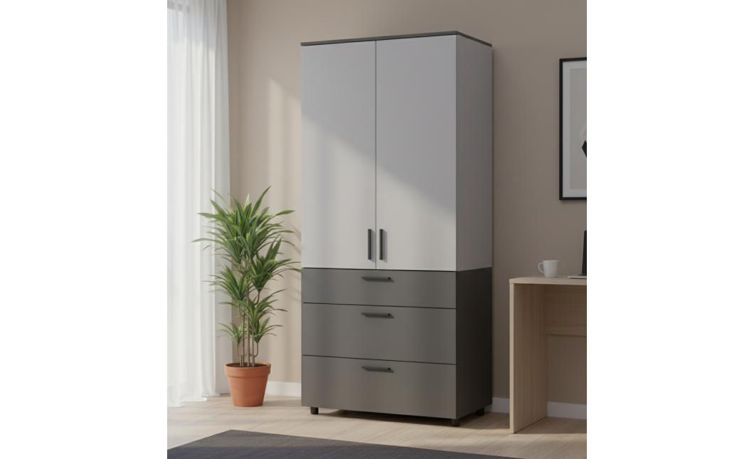 Kleiderschrank Doros Thorn Anthrazit/Grau 2 Türen 3 Schubladen Böden 90x51,6x200 (44900474)