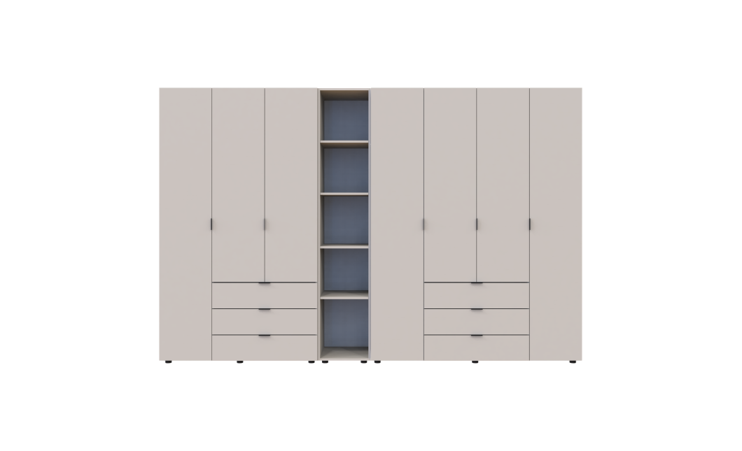 Kleiderschrank Doros Gelar Kaschmir 3+4 Türen mit offenem Regal 309,4x49,5x203,4 (80737653)