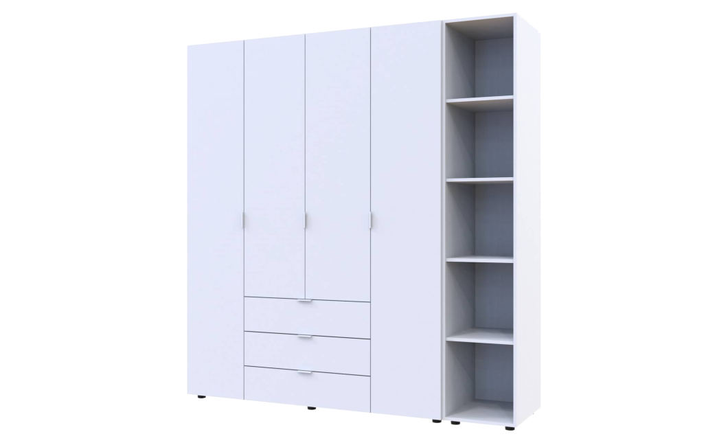 Kleiderschrank Doros Gelar Weiß 4 Türen mit offenem Regal 193,2x49,5x203,4 (42005038)