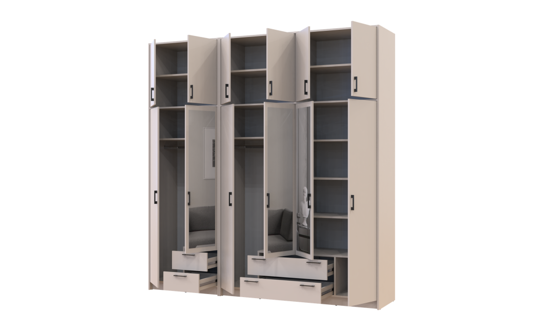 Kleiderschrank mit Spiegel und hohem Aufsatz Doros Rondi Kaschmir 2+4 Türen 242x52x260 (42005645)