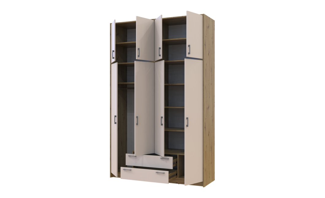 Kleiderschrank Doros Rondi mit Drehtüren mit Oberschrank Artisan Eiche / Kaschmir 4 Türen 160x52x260 (42005194)