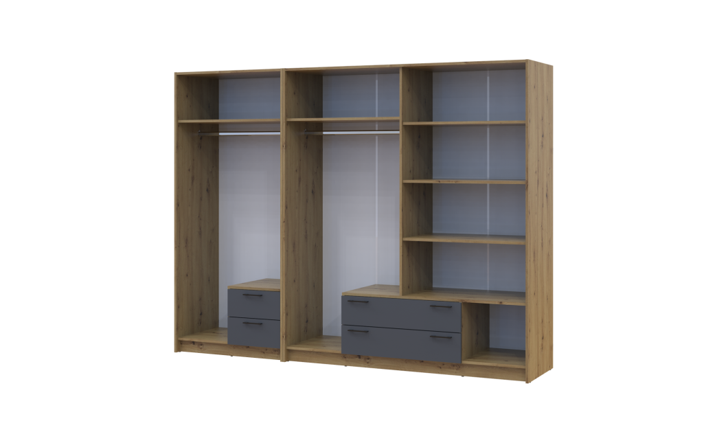 Kleiderschrank mit Spiegel Doros Rondi Artisan Eiche/Graphit 2+4 Türen 242x52x195 (42005693)