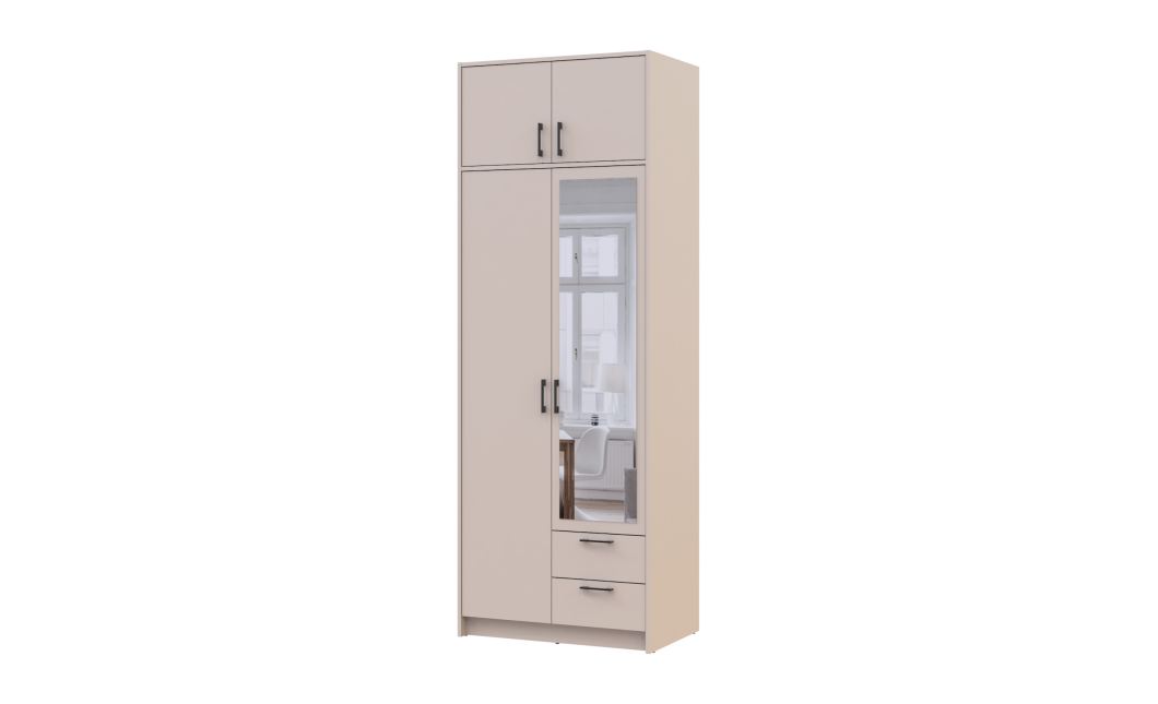 Kleiderschrank Doros Rondi mit Drehtüren mit Oberschrank und Spiegel Kaschmir 2 Türen 82x52x236 (80738470)