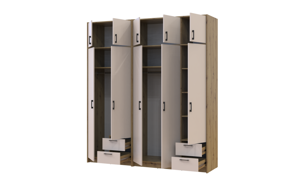 Kleiderschrank mit Aufsatz Doros Rondi Artisan Eiche/Kaschmir 2+3 Türen 203x52x236 (42005666)