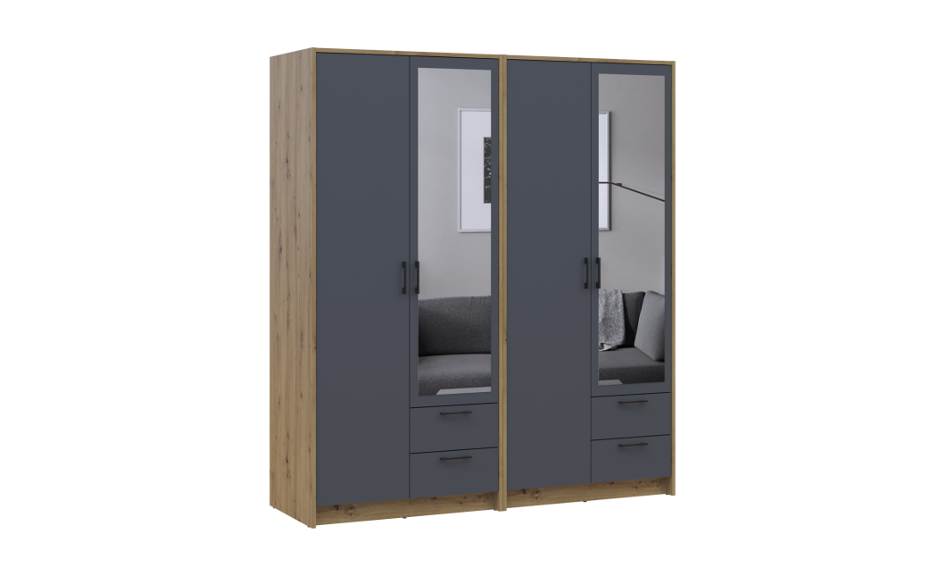 Kleiderschrank mit Spiegel Doros Rondi Artisan Eiche/Graphit 2+2 Türen 164x52x195 (42005689)