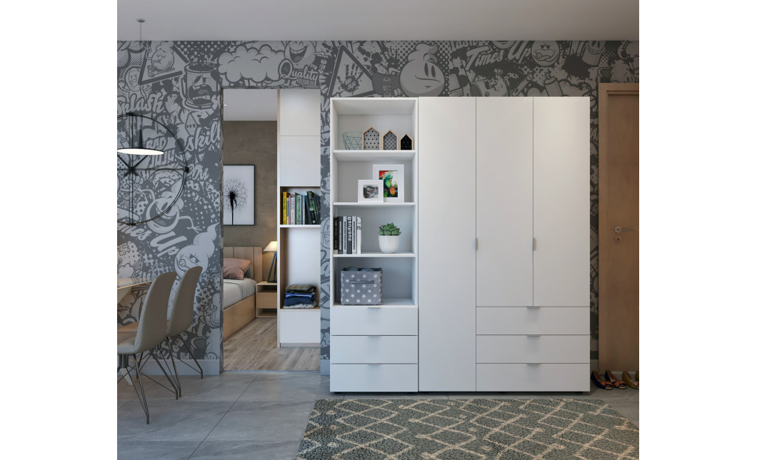 Kleiderschrank Doros Gelar Weiß 3 Türen Säulenschrank 176,2x49,5x203,4 (42005163)