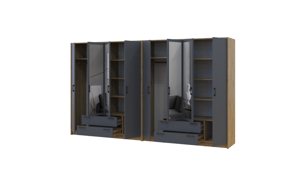 Kleiderschrank mit Spiegel Doros Rondi Artisan Eiche/Graphit 4+4 Türen 320x52x195 (42005699)