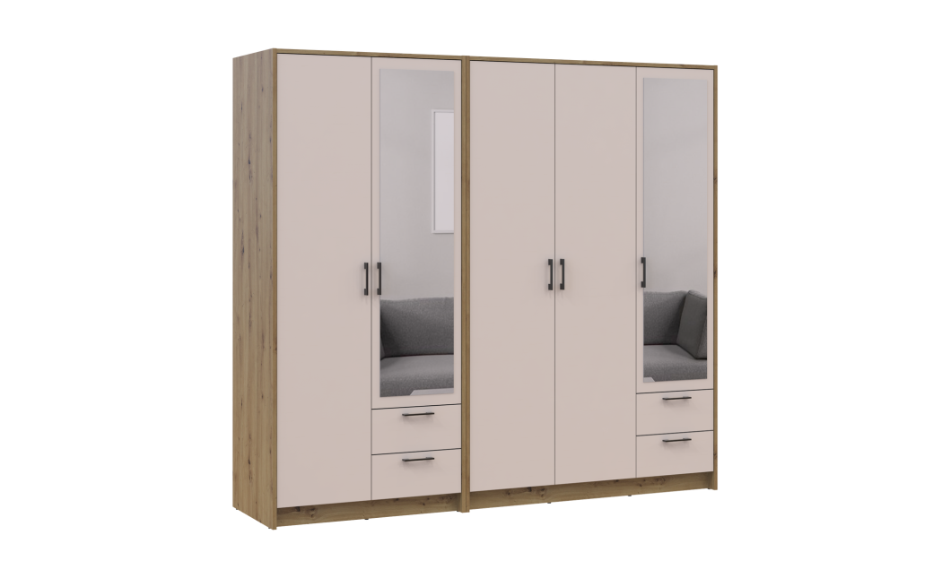 Kleiderschrank mit Spiegel Doros Rondi Artisan Eiche/Kaschmir 2+3 Türen 203x52x195 (42005655)
