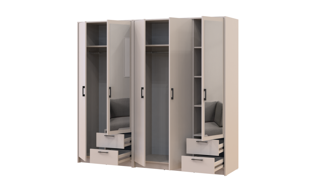 Kleiderschrank mit Spiegel Doros Rondi Kaschmir 2+3 Türen 203x52x195 (42005619)
