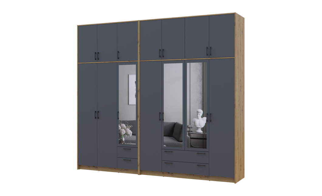 Kleiderschrank mit Spiegel und hohem Aufsatz Doros Rondi Artisan Eiche/Graphit 3+4 Türen 281x52x260 (42005721)