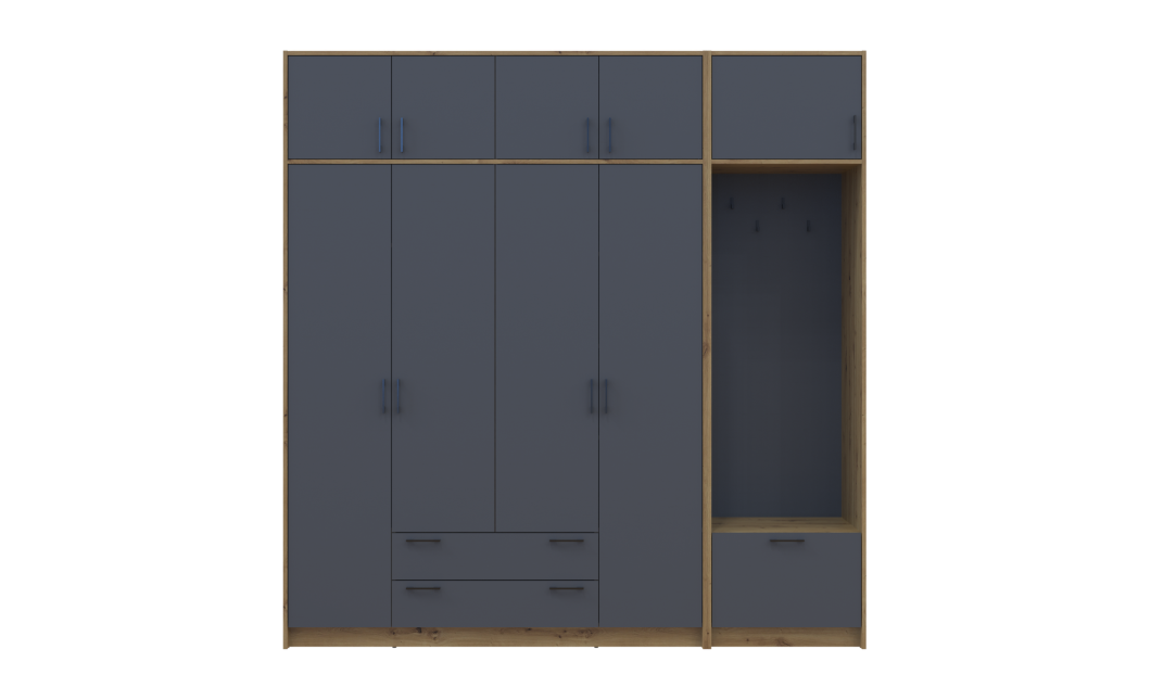 Drehtürenschrank Doros Rondi mit Kleiderstange und Oberschrank Artisan Eiche/Graphitgrau 4 Türen 220x52x236 (42005297)