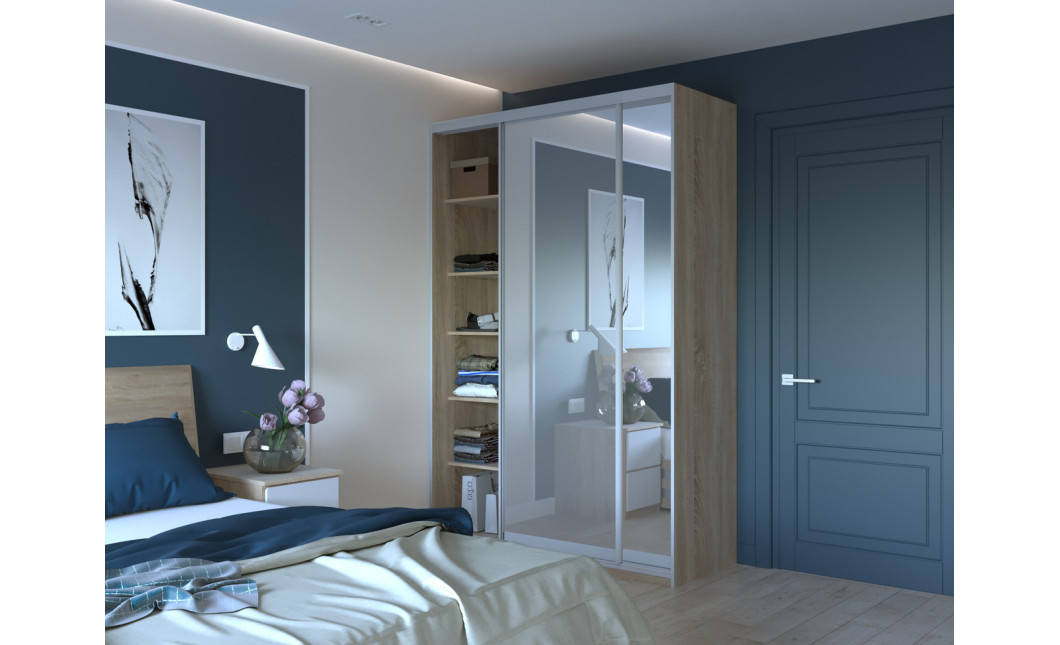 Kleiderschrank Doros City Light Schiebetüren Sonoma Eiche mit Spiegel 150x60x225 (44900073)