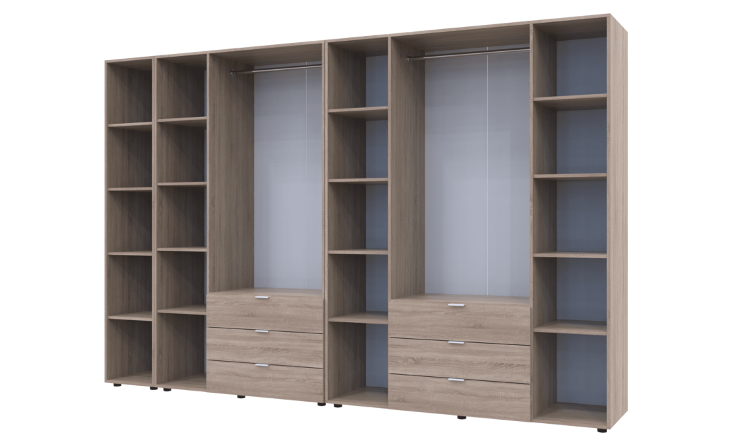 Kleiderschrank Doros Gelar Sonoma Eiche 3+4 Türen mit offenem Regal 309,4x49,5x203,4 (42005048)