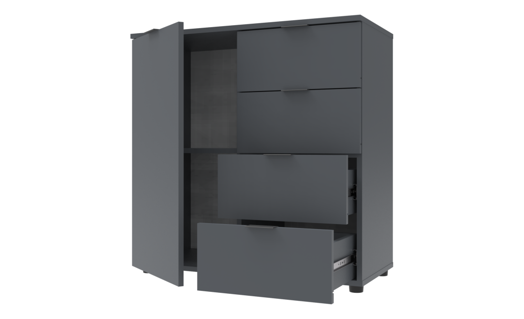Kommode Doros Ron 1 Graphitgrau 1 Türen 4 Schubladen 80x38x81 (41516006)