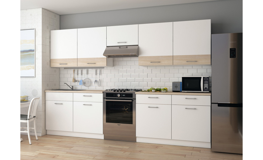 Küche Doros Leia 300x60x250 Weiß / Sonoma Eiche (81000008)