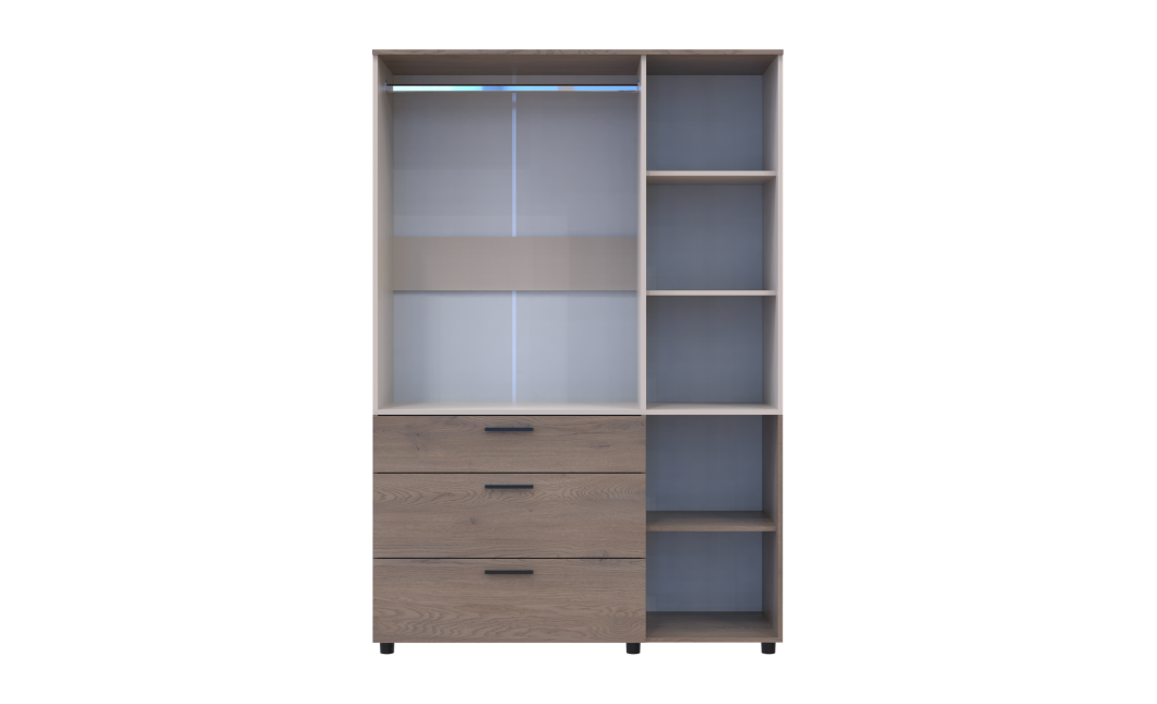 Kleiderschrank Doros Thorn Cremona Cannolo/Kaschmir 3 Türen 3 Schubladen Kleiderstange 135x51,6x200 (44900501)