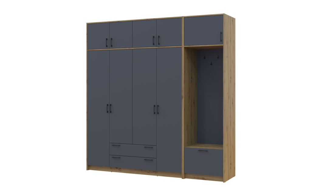 Drehtürenschrank Doros Rondi mit Kleiderstange und Oberschrank Artisan Eiche/Graphitgrau 4 Türen 220x52x236 (42005297)