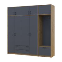 Drehtürenschrank Doros Rondi mit Kleiderstange und Oberschrank Artisan Eiche/Graphitgrau 4 Türen 220x52x236 (42005297)