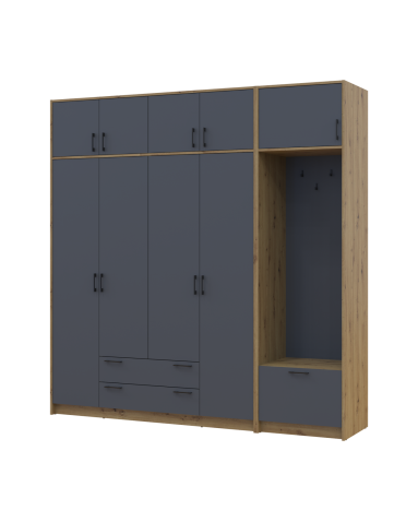 Drehtürenschrank Doros Rondi mit Kleiderstange und Oberschrank Artisan Eiche/Graphitgrau 4 Türen 220x52x236 (42005297)