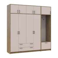 Drehtürenschrank Doros Rondi mit Kleiderstange und Oberschrank Artisan Eiche/Kaschmir 4 Türen 220x52x236 (42005296)