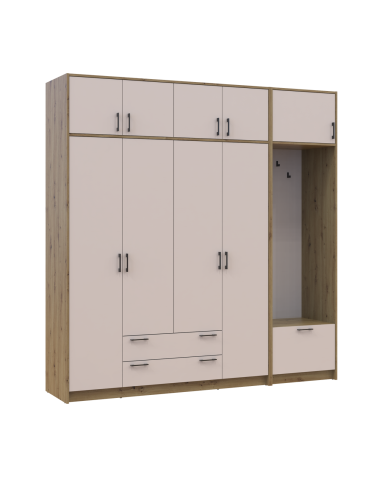 Drehtürenschrank Doros Rondi mit Kleiderstange und Oberschrank Artisan Eiche/Kaschmir 4 Türen 220x52x236 (42005296)