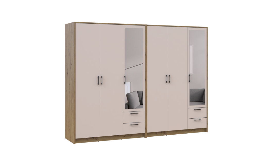 Kleiderschrank mit Spiegel Doros Rondi Artisan Eiche/Kaschmir 3+3 Türen 242x52x195 (42005659)