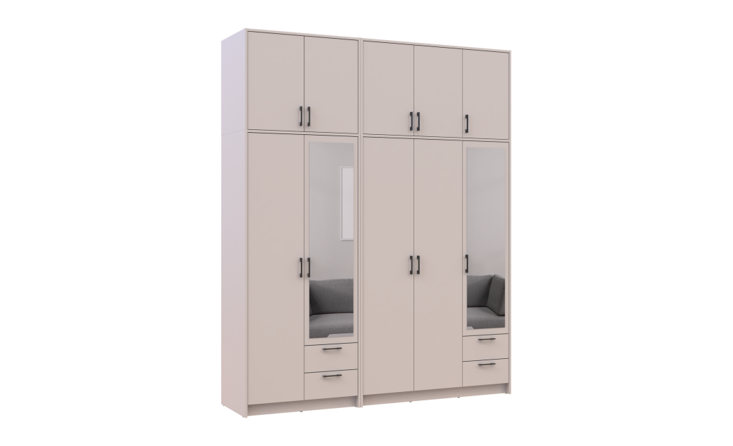 Kleiderschrank mit Spiegel und hohem Aufsatz Doros Rondi Kaschmir 2+3 Türen 203x52x260 (42005643)