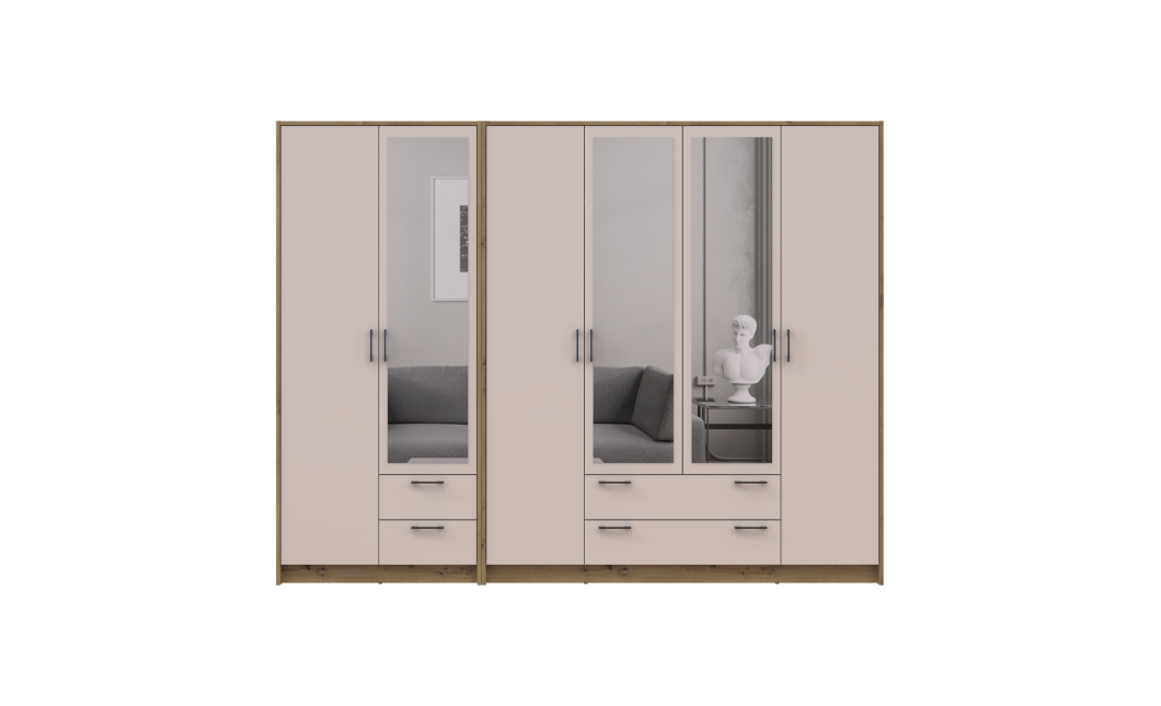 Kleiderschrank mit Spiegel Doros Rondi Artisan Eiche/Kaschmir 2+4 Türen 242x52x195 (42005657)