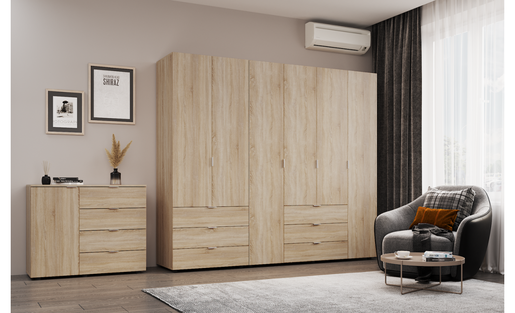 Kleiderschrank Doros Gelar Set mit Drehtüren Sonoma Eiche 2+4 Türen 232,5x49,5x203,4 (42002118)
