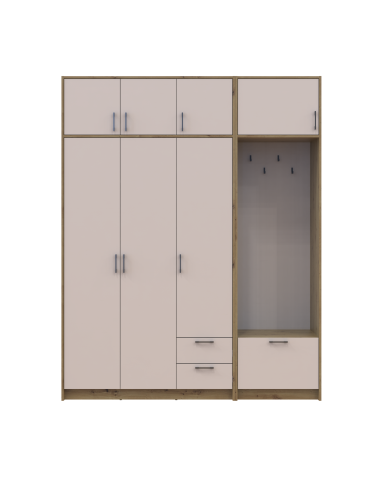 Kleiderschrank Doros Rondi mit Kleiderstange und Oberschrank Artisan Eiche/Kaschmir 3 Türen 181x52x236 (42005284)