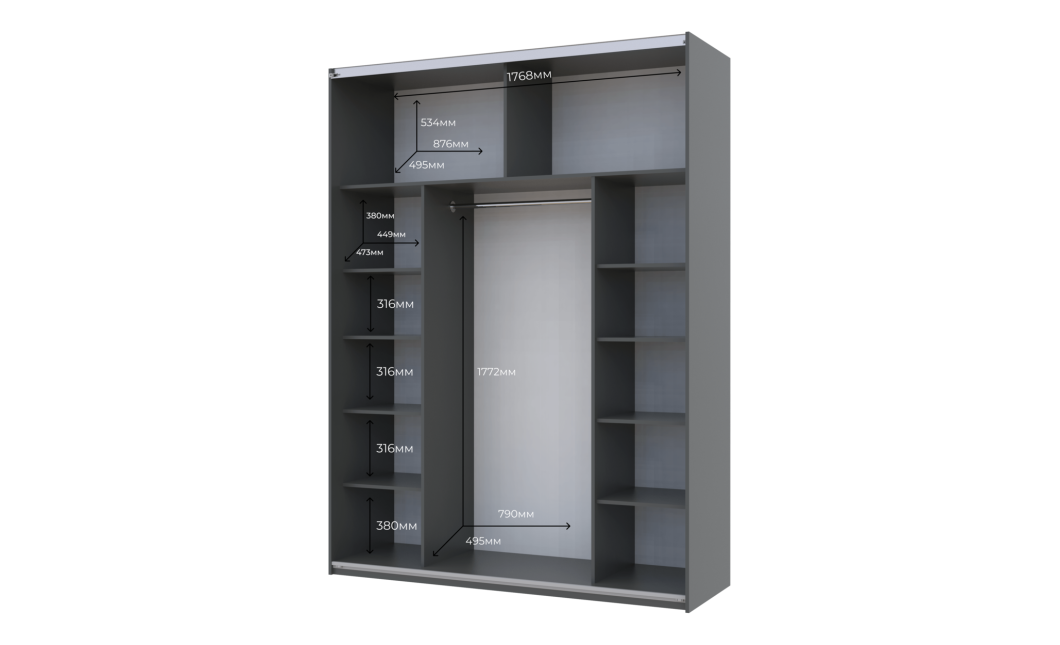 Kleiderschrank Doros G-Caiser Schiebetüren Graphitgrau mit Spiegel 180x60x240 (42005090)