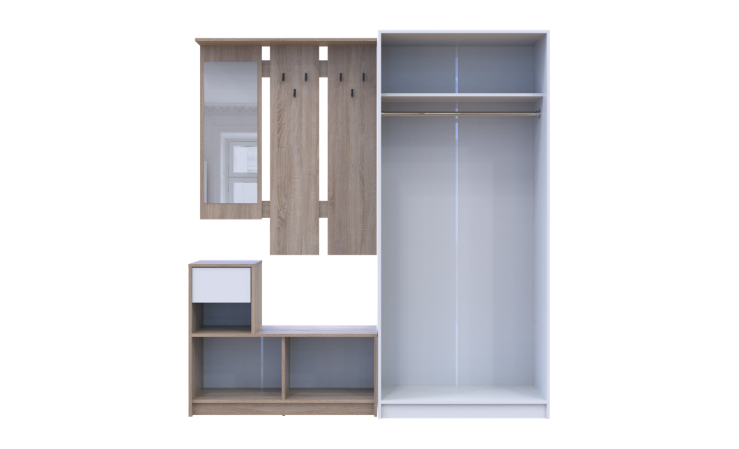 Flurmöbel Set Bela + Kleiderschrank Promo Sonoma Eiche/Weiß 190x48x204 (42005328)