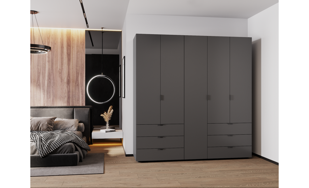 Kleiderschrank Doros Gelar Set mit Drehtüren Graphitgrau 2+3 Türen 193,7x49,5x203,4 (42002132)
