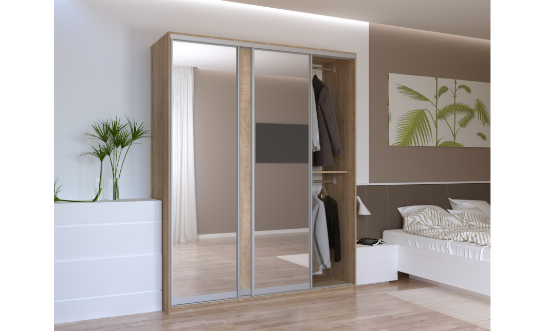 Kleiderschrank Doros City Light Schiebetüren Sonoma Eiche mit Spiegel 180x60x225 (44900030)