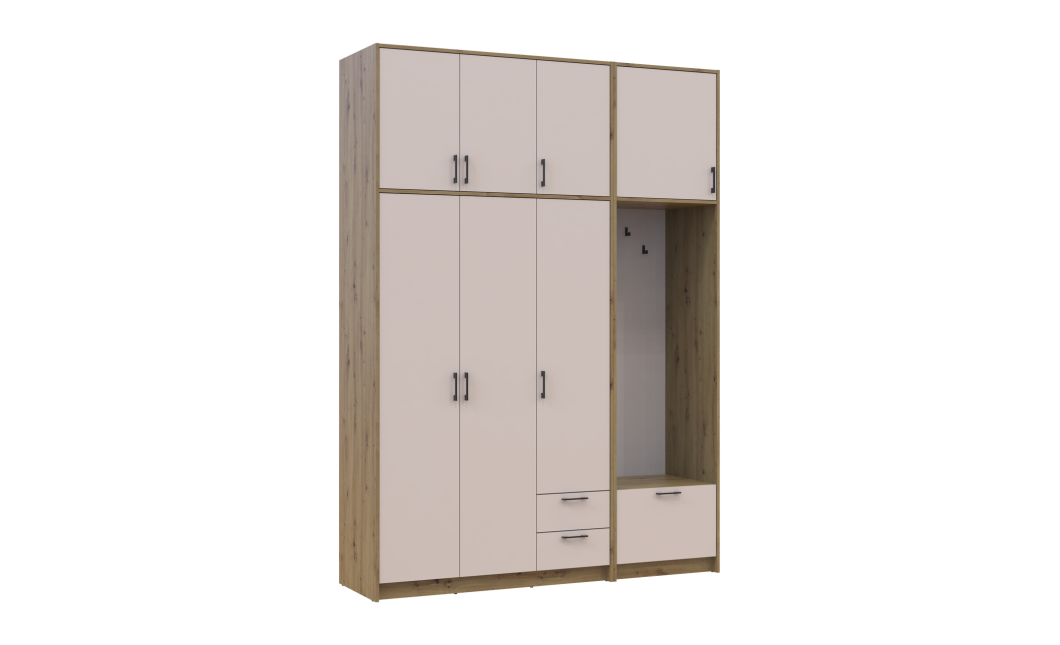 Kleiderschrank Doros Rondi mit Kleiderstange und hohem Oberschrank Artisan Eiche/Kaschmir 3 Türen 181x52x260 (42005288)