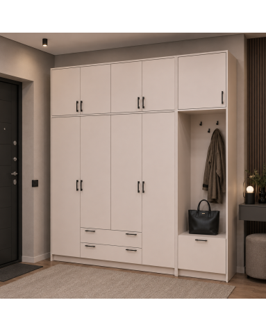 Kleiderschrank Doros Rondi mit Kleiderstange und hohem Oberschrank Kaschmir 4 Türen 220x52x260 (42005399)