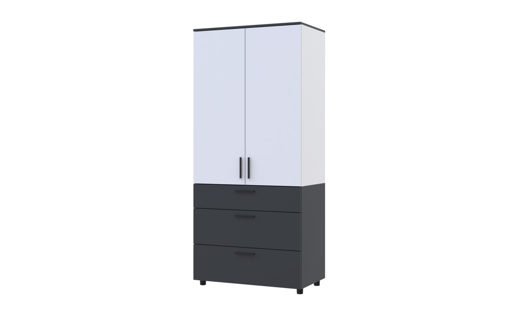 Kleiderschrank Doros Thorn Anthrazit/Weiß 2 Türen 3 Schubladen Kleiderstange 90x51,6x200 (44900469)