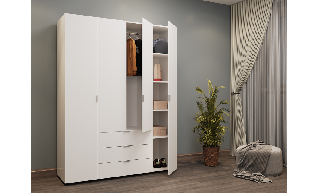 Kleiderschrank Doros Gelar mit Drehtüren Weiß 4 Türen 155x49,5x203,4 (80397642)