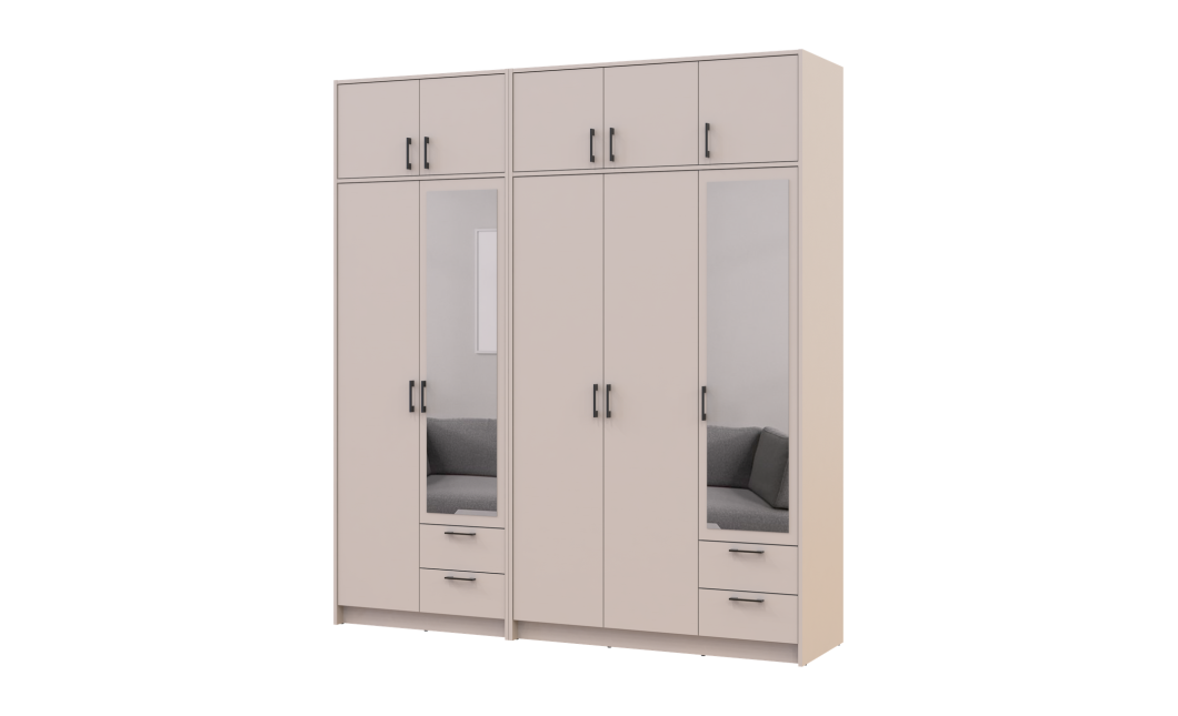 Kleiderschrank mit Spiegel und Aufsatz Doros Rondi Kaschmir 2+3 Türen 203x52x236 (42005631)